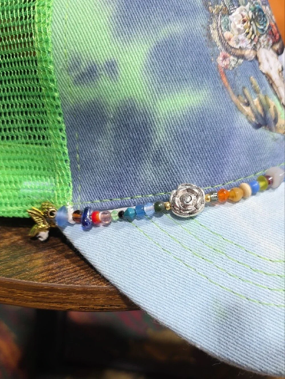 Aurum Grove Green & Blue Beaded Trucker Hat